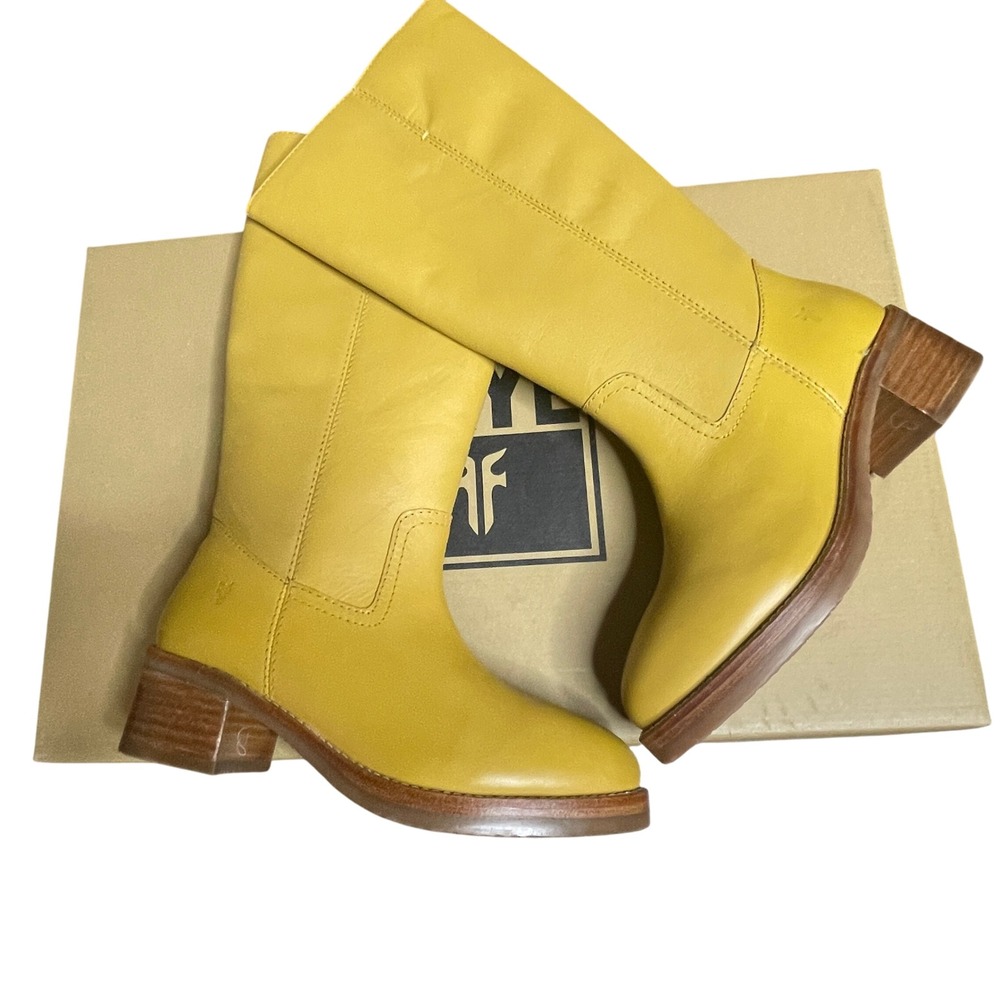 Frye Camryn Tall Pull On Leather Boots Women's Size 7M Yellow Brown Heel New
